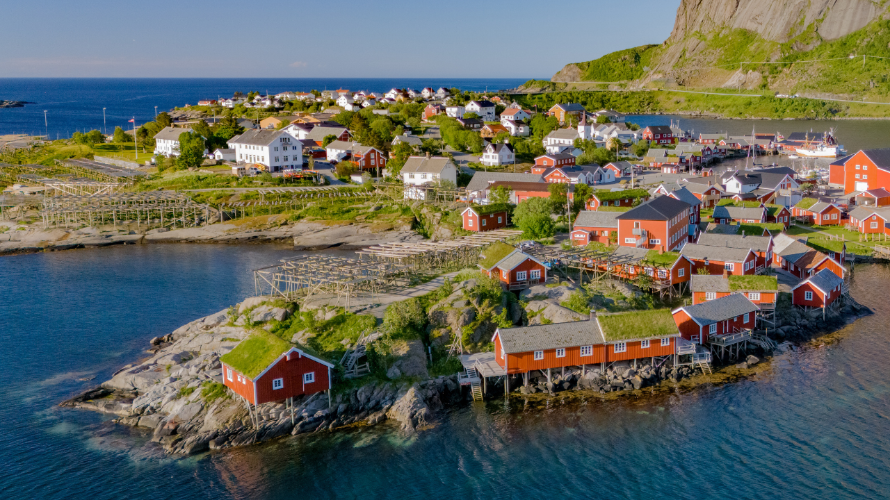 Arial view of Fishing Village in Lofoten Norway