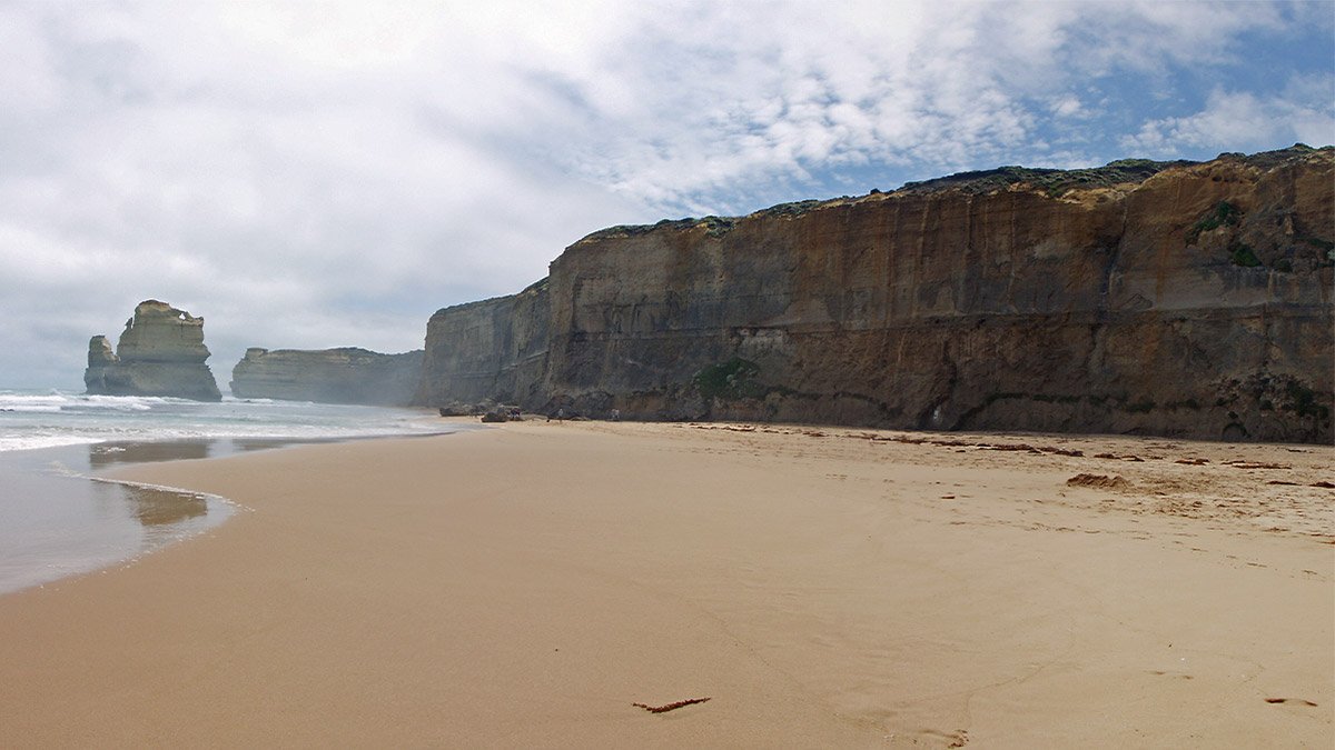 Gibson Steps beach view along the Great Ocean Road with dramatic cliffs and shoreline in Australia.