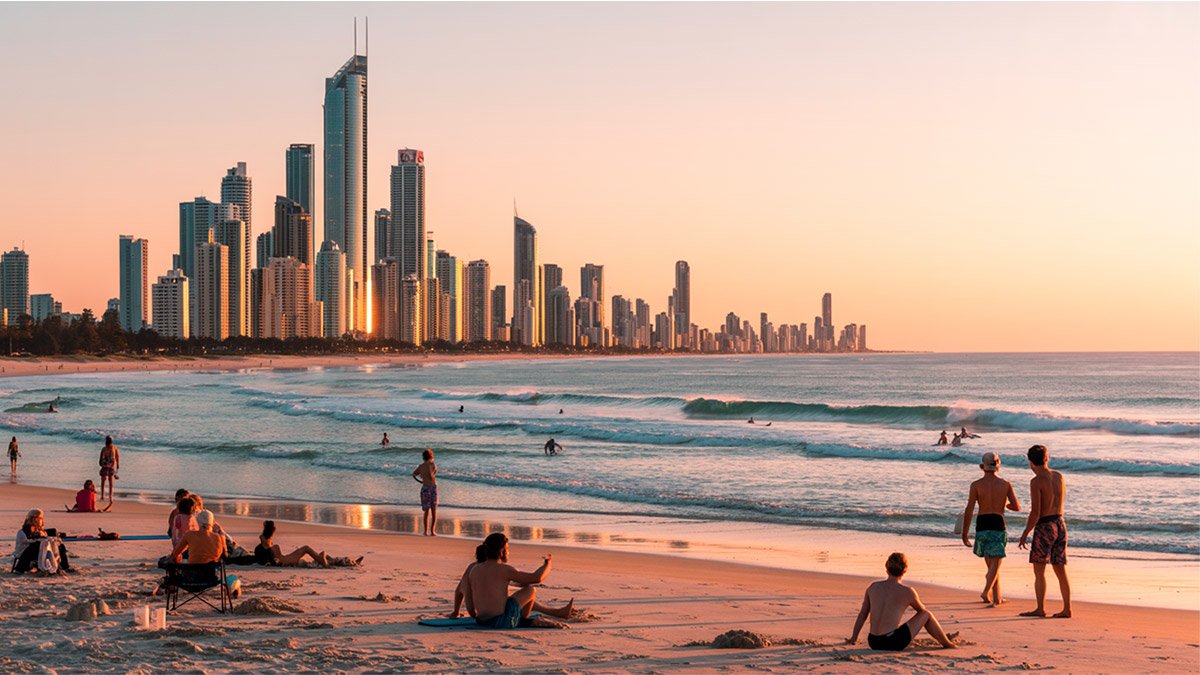 Gold Coast’s vibrant cityscape and sandy beaches, offering a perfect blend of urban life and coastal beauty, as featured on Pathfinders Travel.
