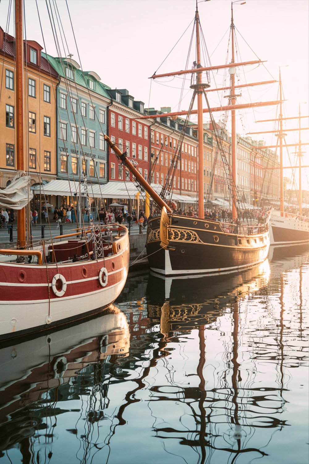Gothenburg historic ships and scenic waterfront promenades along the harbor