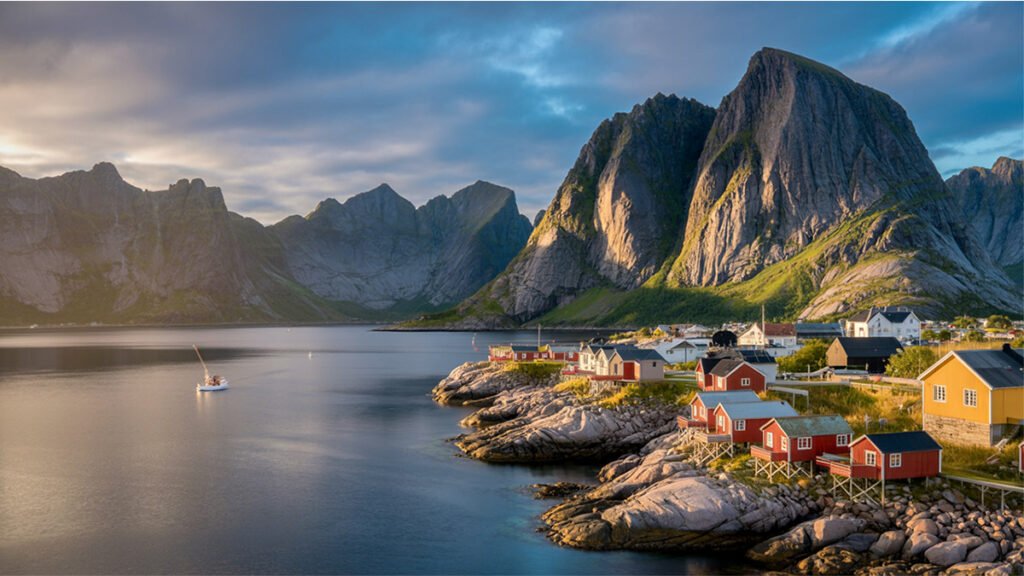 Mountain peaks along the Norwegian Sea in the Lofoten Islands travel guide