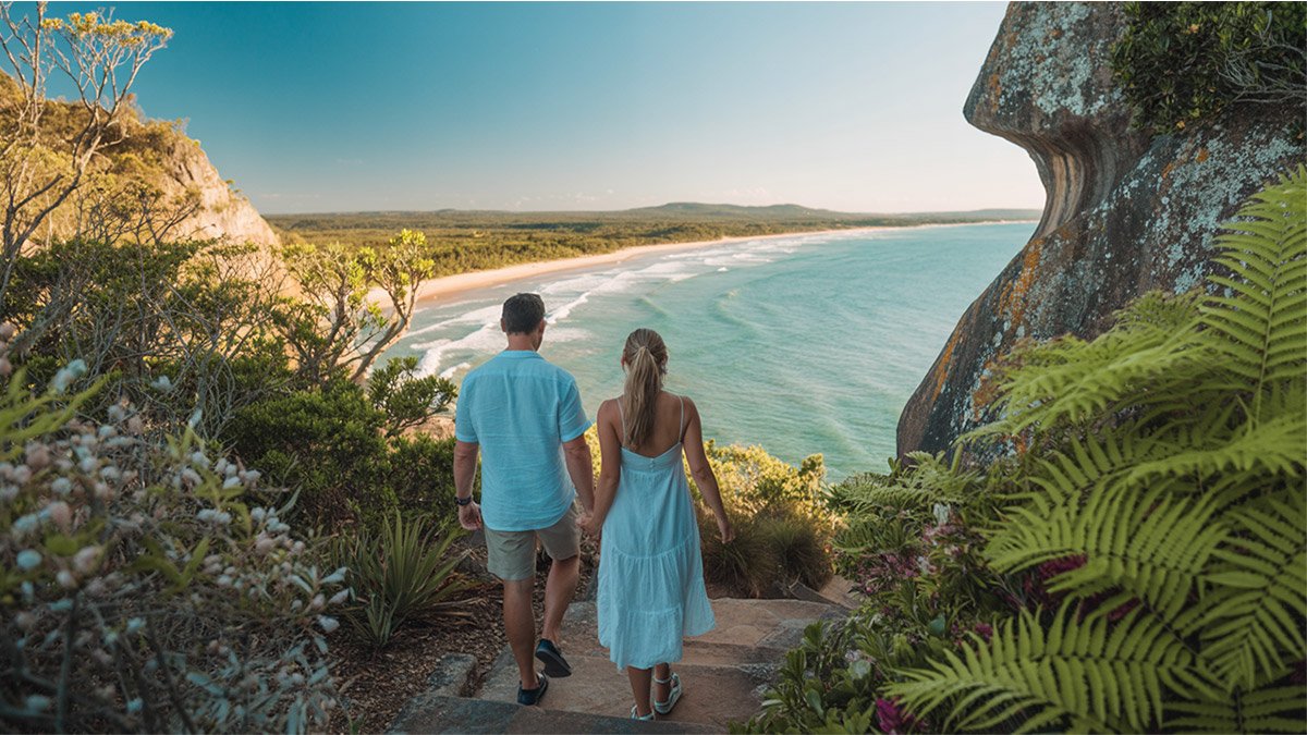 Noosa National Park Coastal Walk along the scenic Queensland coastline, showcasing lush landscapes and stunning ocean views, as featured on Pathfinders Travel.