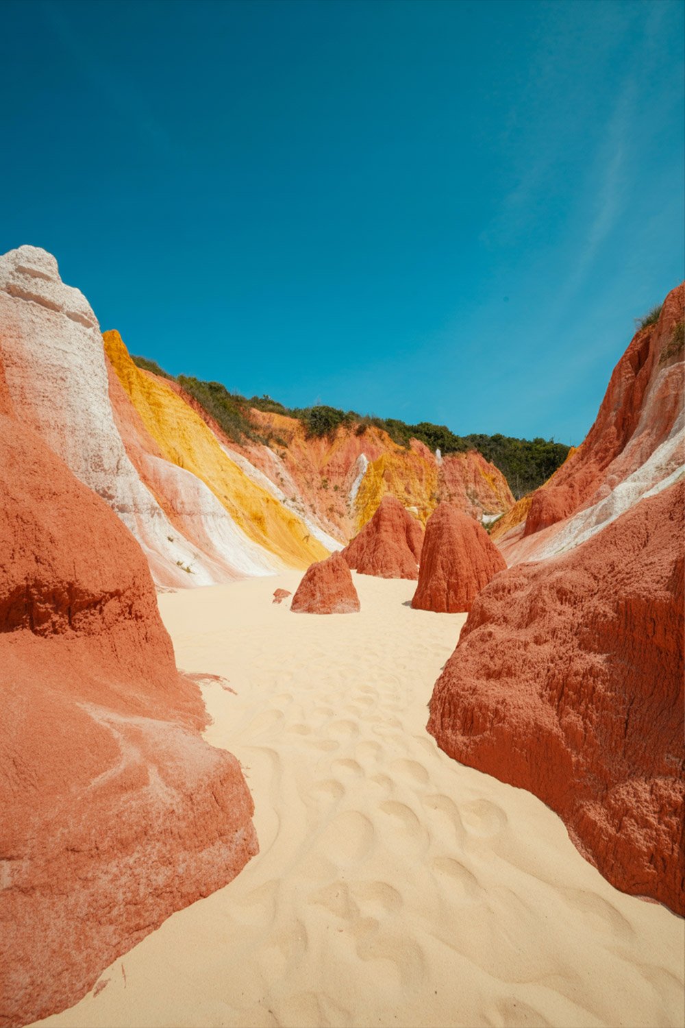 Pinnacles Coloured Sands on Fraser Island with layered cliffs in vibrant natural hues