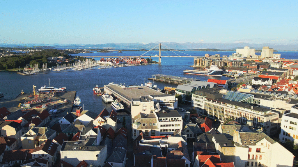 Still Image of Pulling Away From The Waterfront Homes In Stavanger Norway