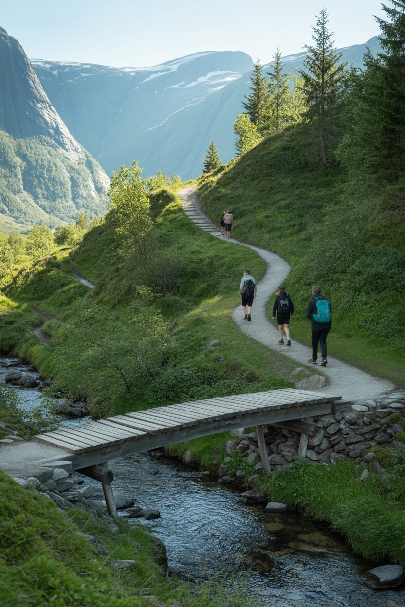 Vettisfossen hiking trail in Norway — waterfall and canyon view in Utladalen near Ovre Ardal