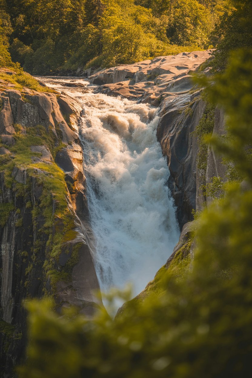 Vettisfossen waterfall in Norway during a morning hike in Utladalen Valley