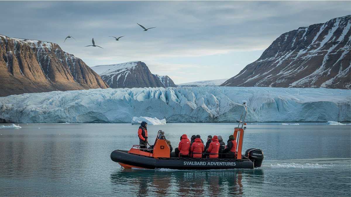 Zodiac boat tour exploring the glacier fronts of Svalbard, offering an Arctic adventure experience