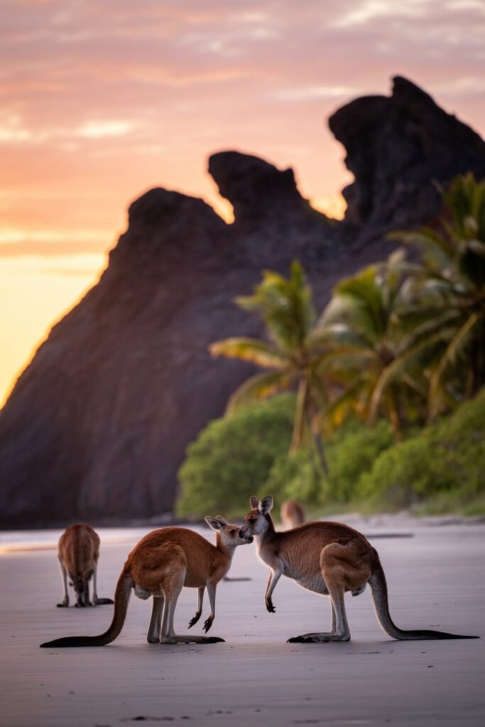 Cape Hillsborough kangaroos sunrise on Casuarina Beach Queenslan
