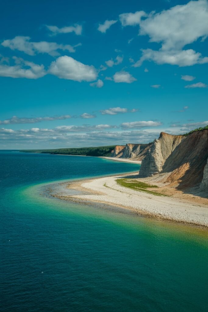 Manitoulin Island shoreline on Lake Huron with rocky cliffs and sandy beaches – guide to visiting Manitoulin Island in Ontario travel blog