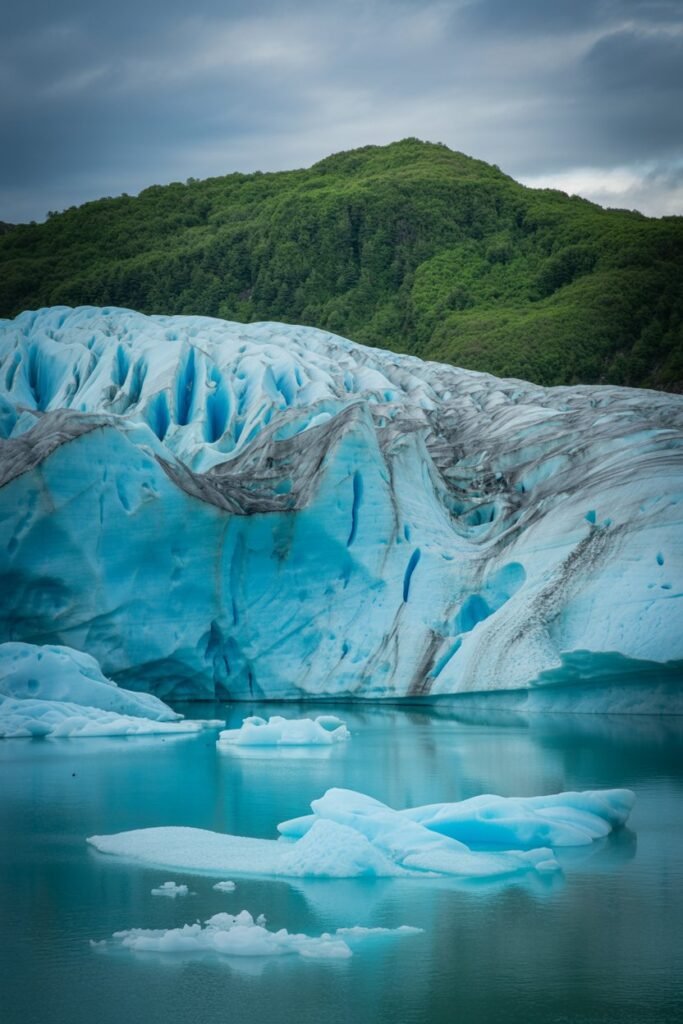 Mendenhall Glacier flowing into Mendenhall Lake with icebergs in Juneau Alaska – Pathfinders Travel