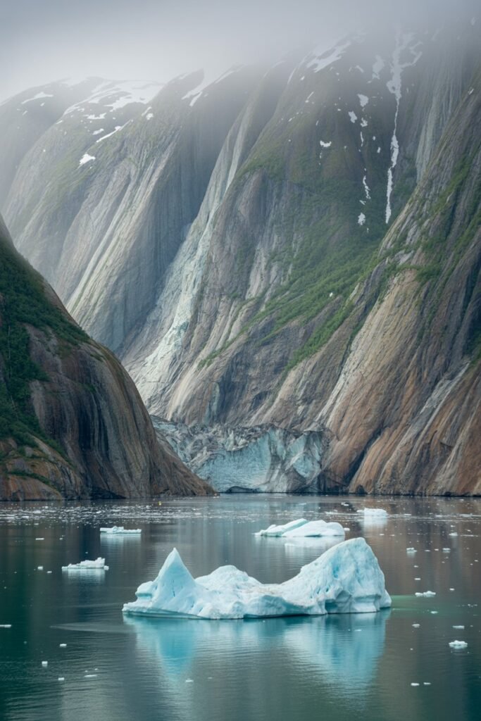Tracy Arm Fjord cruise near Sawyer Glacier in Juneau Alaska with icebergs and towering cliffs – Pathfinders Travel