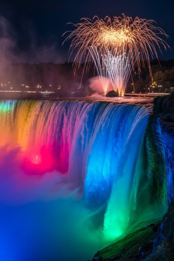 Niagara Falls Canada night illumination fireworks show best view Pathfinders Travel