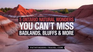 Explore Ontario’s natural wonders with the Cheltenham Badlands, Scarborough Bluffs, Sudbury Basin, Niagara Escarpment, and Prince Edward County sand dunes in Pathfinders Travel’s travel guide.