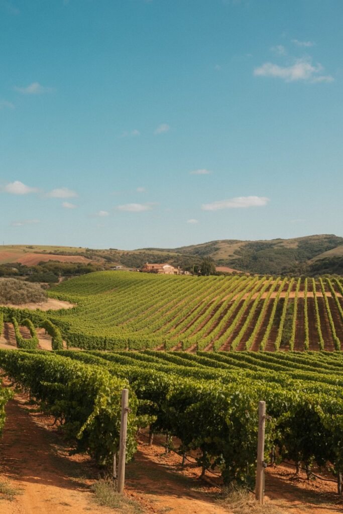 Barossa Valley vineyards landscape with rolling hills in Australia, featured in wine tour guide from Adelaide
