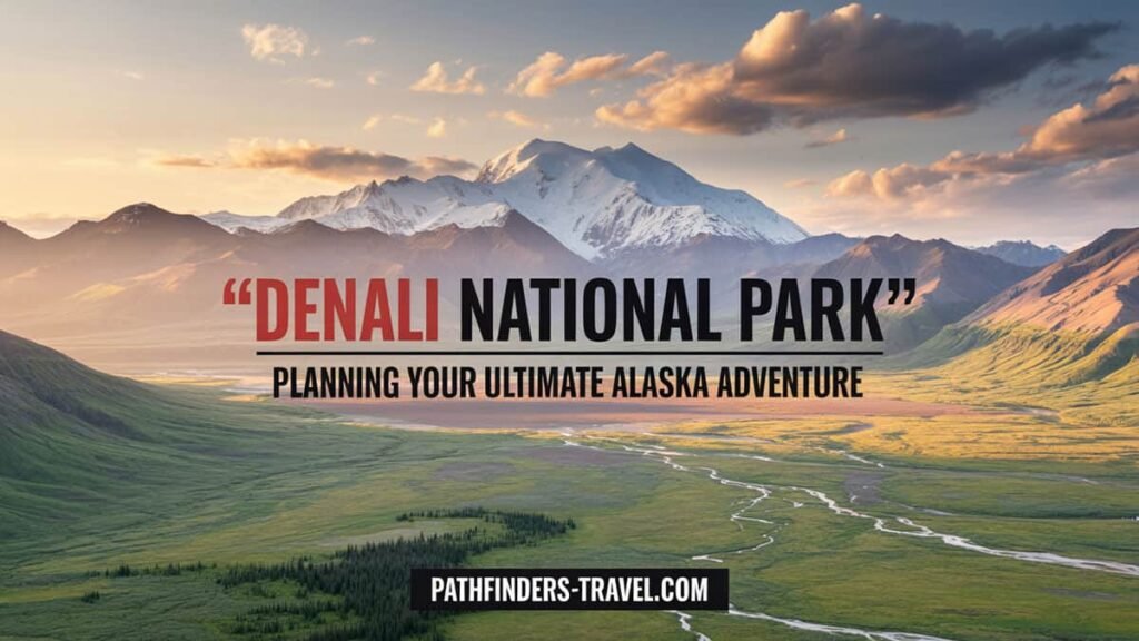 Denali National Park Alaska travel guide showing Denali Mountain and the Alaska Range during summer under clear blue skies