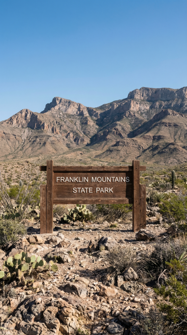 Franklin Mountains State Park entrance with desert mountain landscape