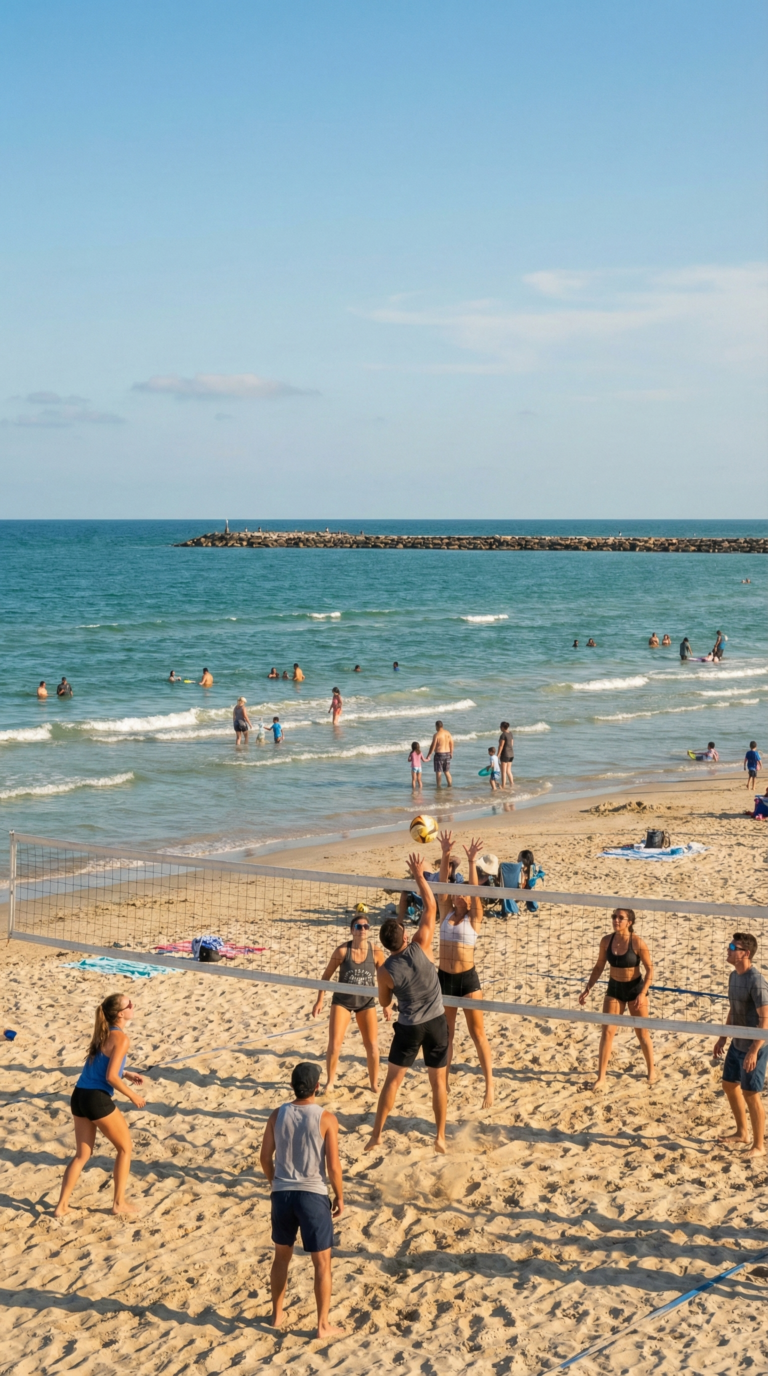 Beach volleyball and swimming activities at Isla Blanca Park South Padre Island