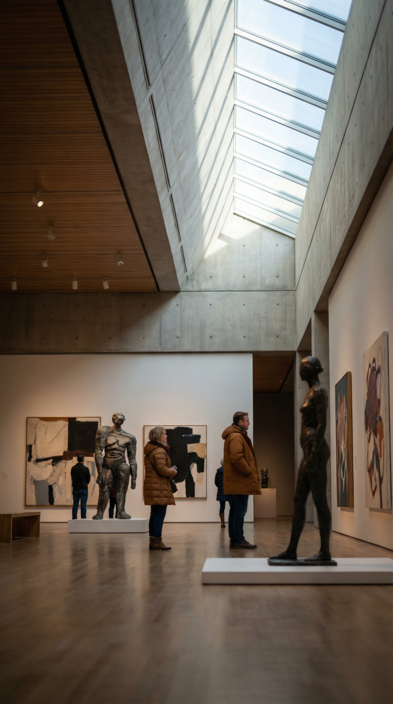 Visitors exploring contemporary art galleries inside Dallas Museum of Art