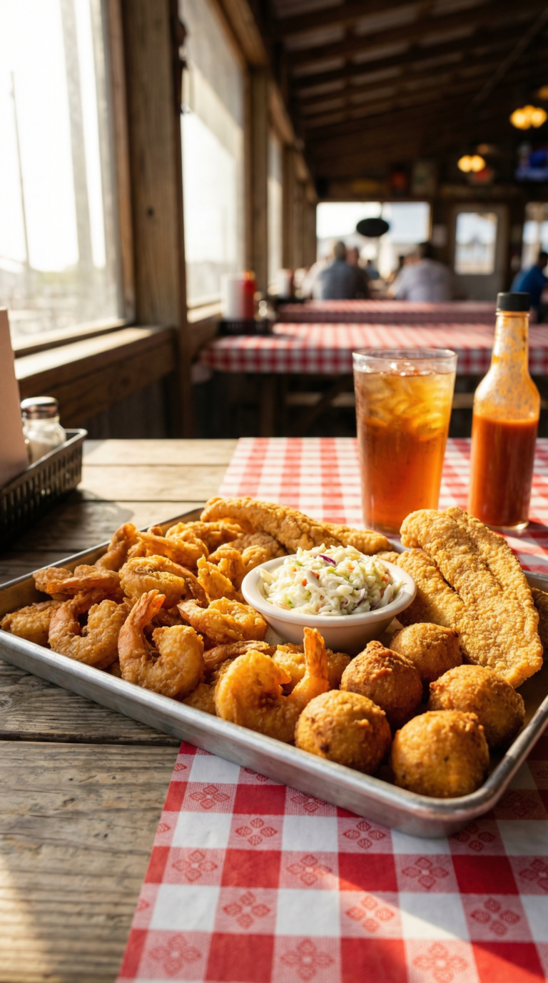Fresh Gulf Coast seafood platter at Aransas Pass restaurant