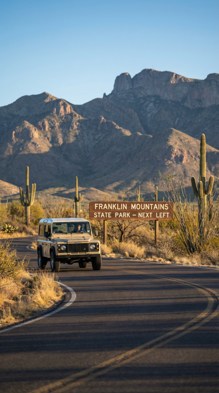 Scenic road approaching Franklin Mountains State Park entrance
