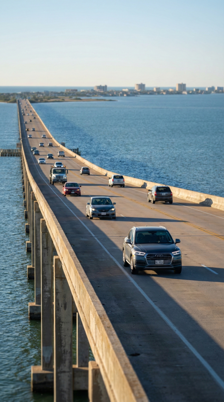 Queen Isabella Causeway bridge connecting mainland Texas to South Padre Island