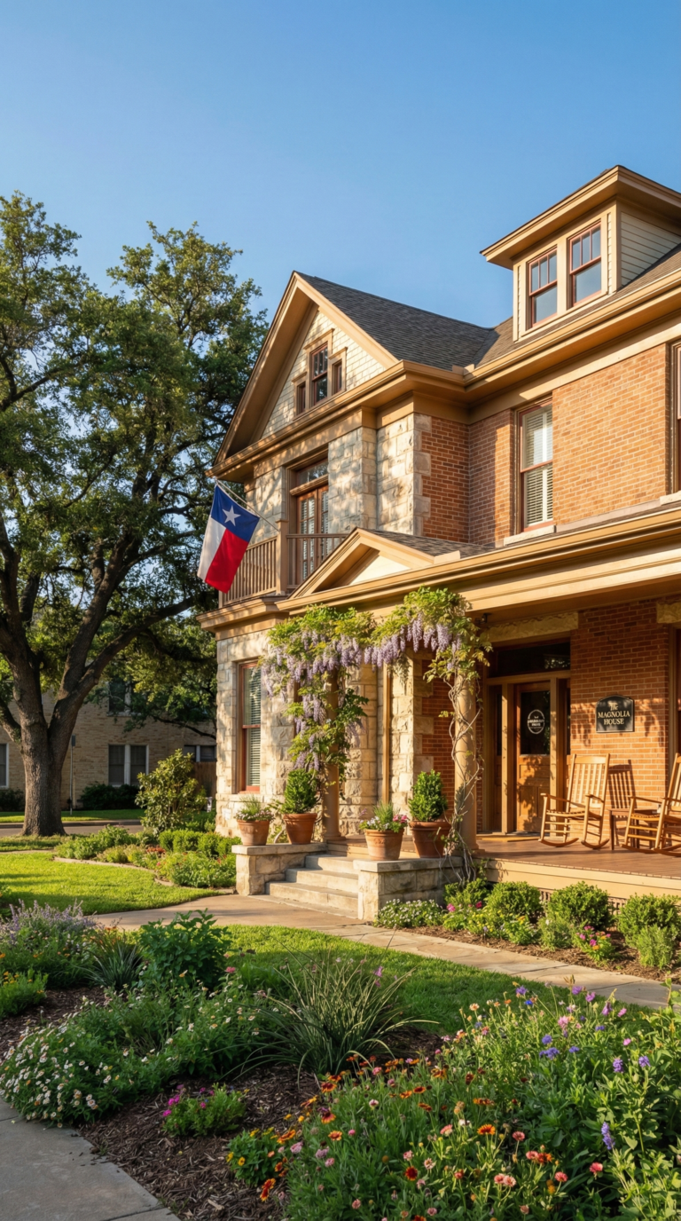 Boutique hotel exterior in Waco Texas with historic architecture