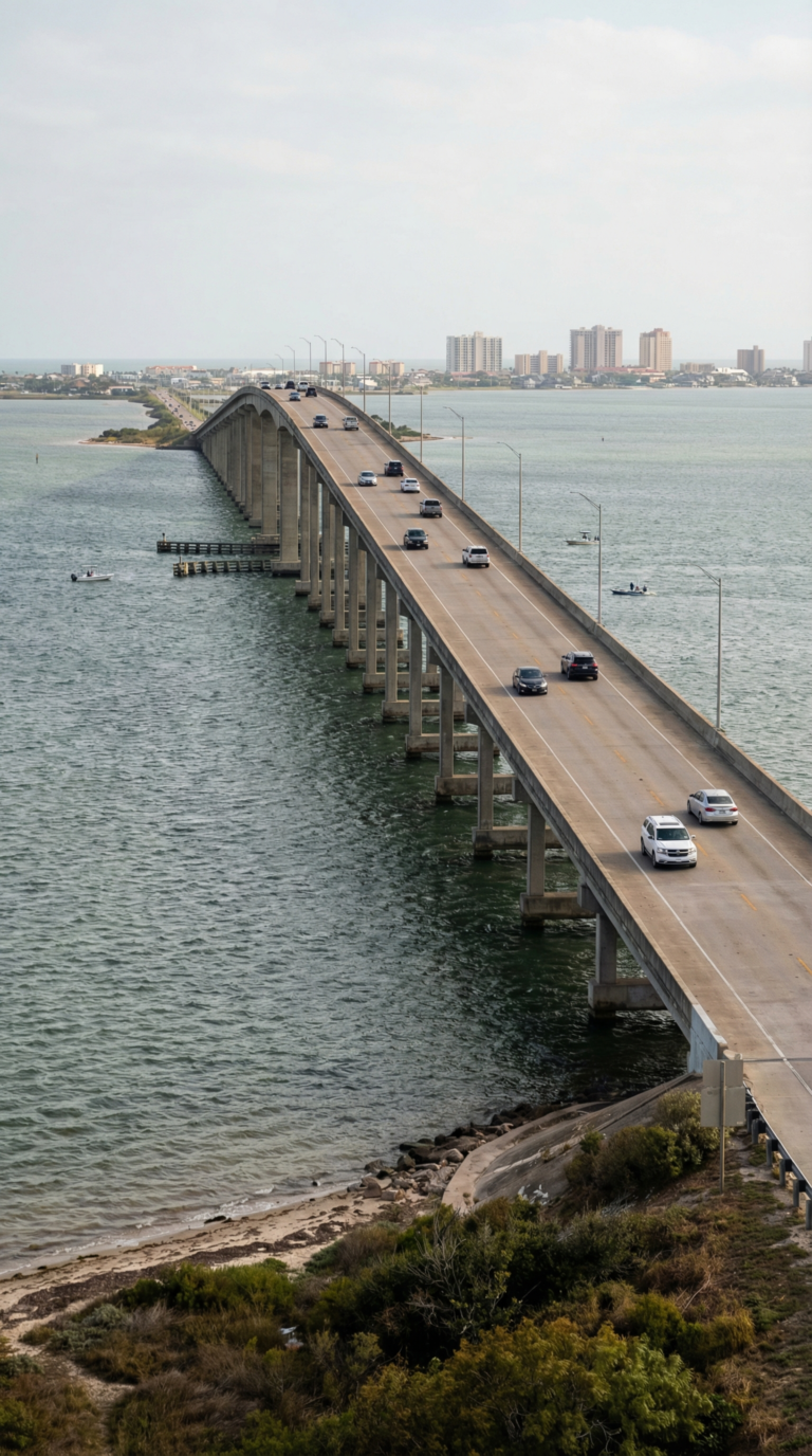 Queen Isabella Causeway bridge connecting Port Isabel to South Padre Island Texas