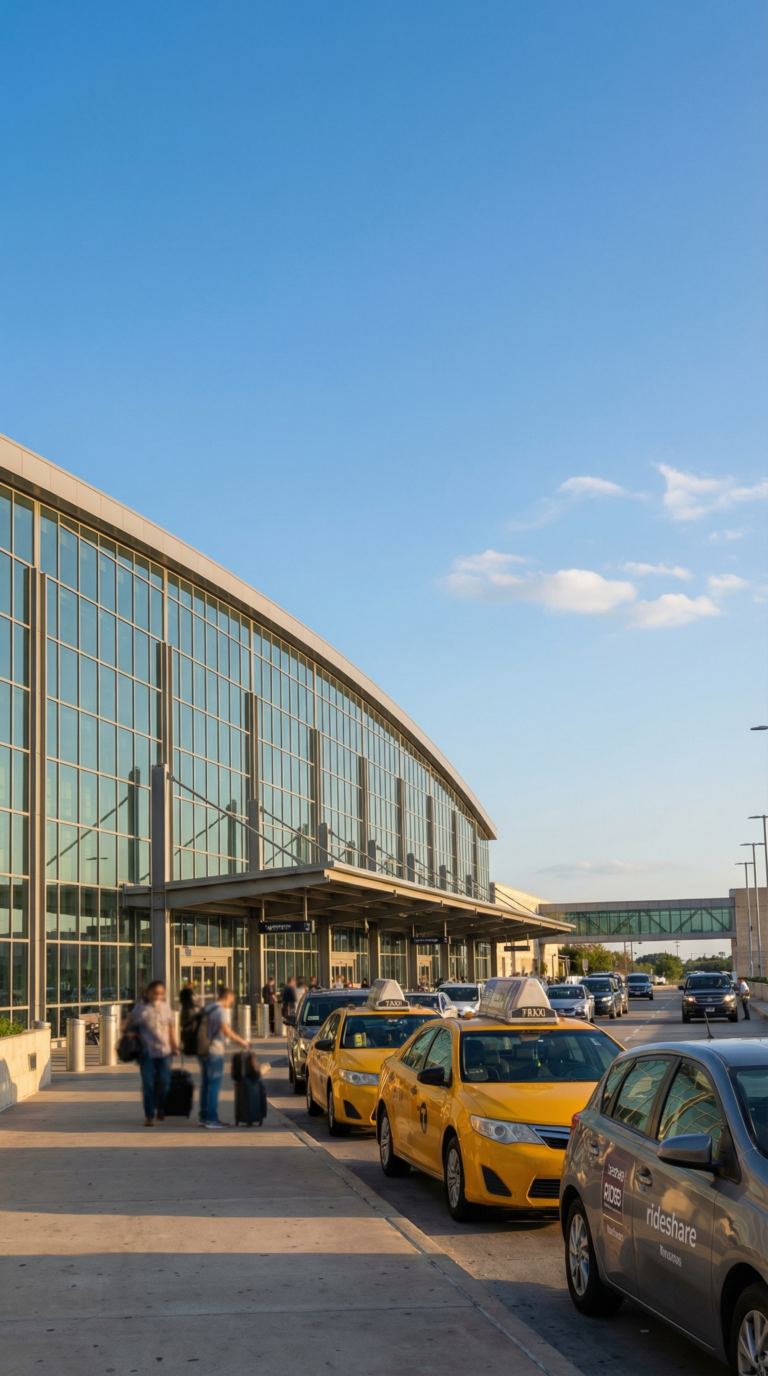 Austin-Bergstrom International Airport terminal with ground transportation area