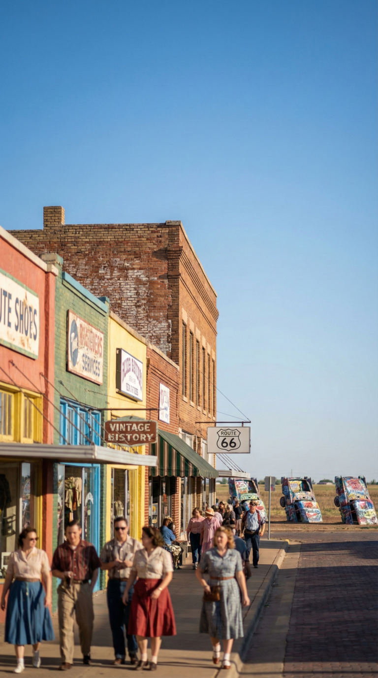 Historic Route 66 attractions and Cadillac Ranch near Amarillo, Texas close to Palo Duro Canyon