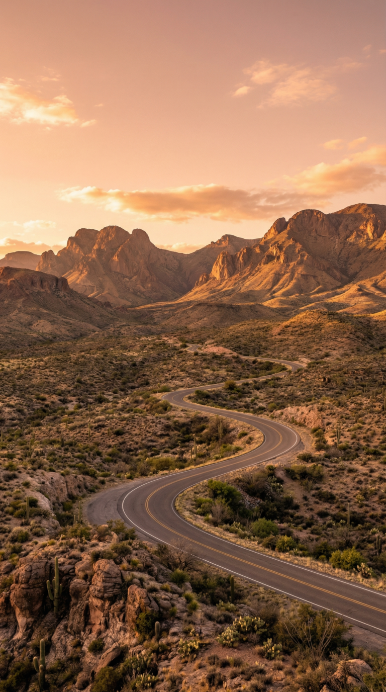 Big Bend National Park desert landscape with Chisos Mountains at sunset