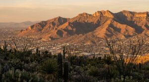 Franklin Mountains State Park desert peaks towering over El Paso at sunset