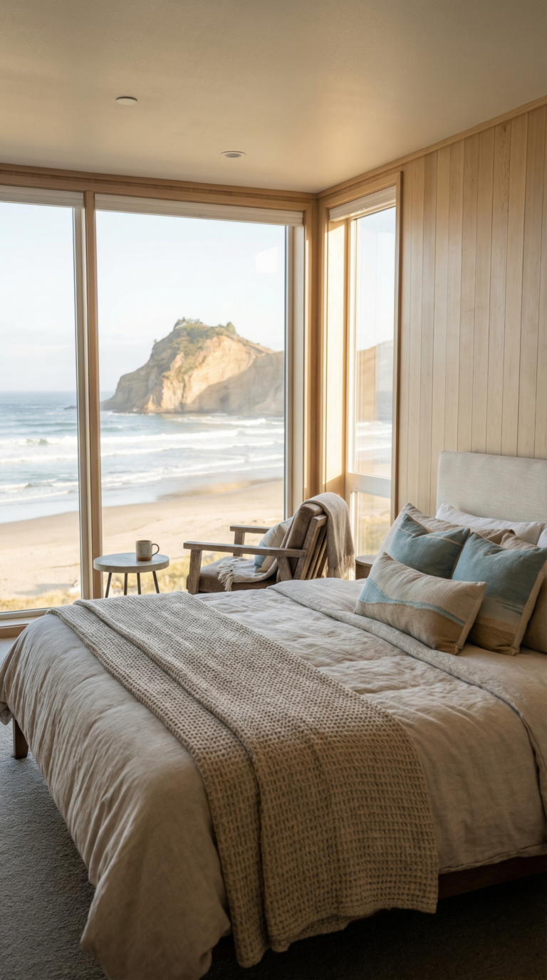 Oceanfront hotel room with Cape Kiwanda beach view
