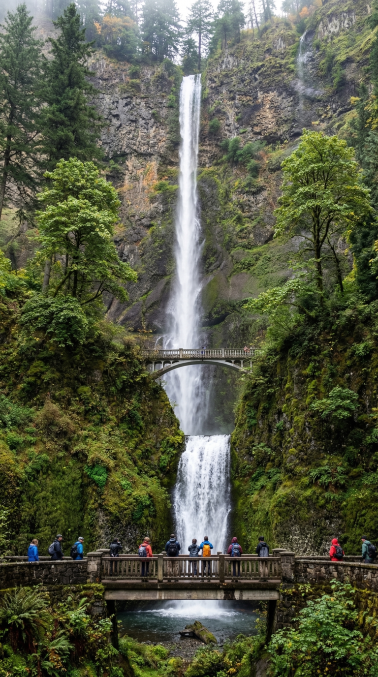 Waterfall in Columbia River Gorge near Mount Hood National Forest Oregon