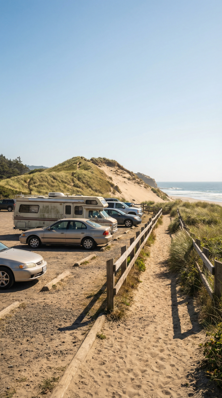 Cape Kiwanda beach parking area and access path
