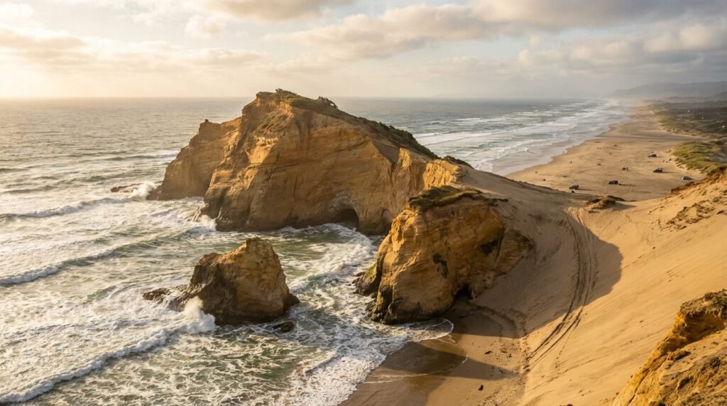 Cape Kiwanda headland and sand dune at sunset on Oregon Coast