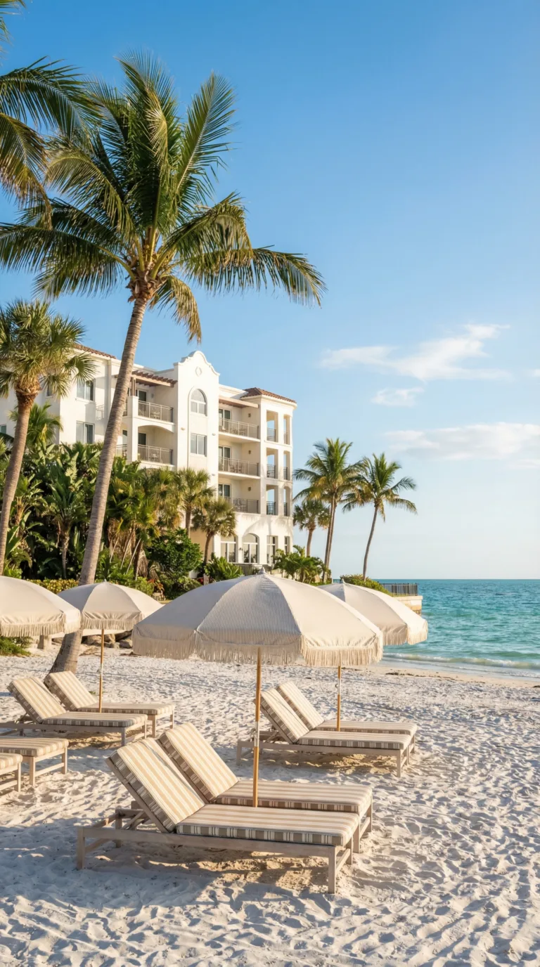 Beachfront hotel resort on white sand beach in St. Petersburg Florida