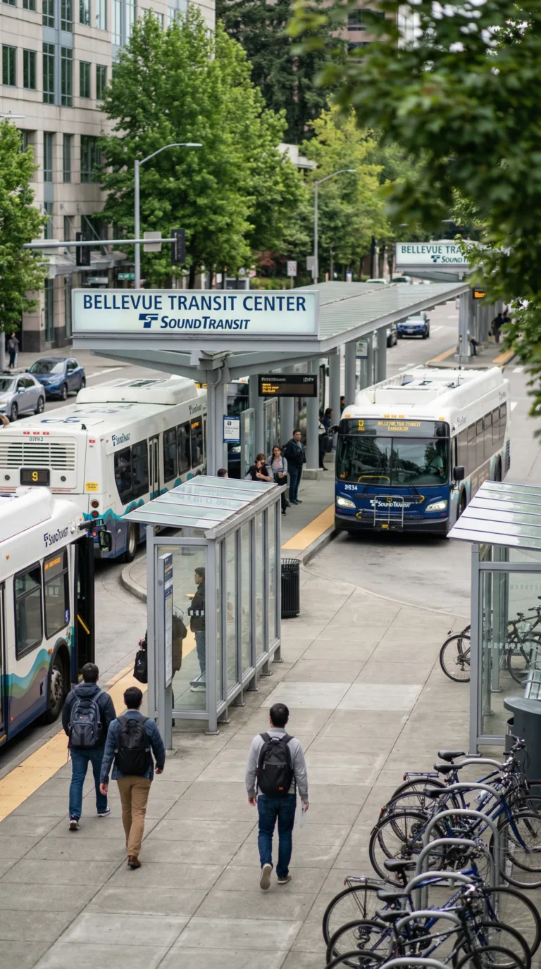 Bellevue Transit Center with buses and pedestrians