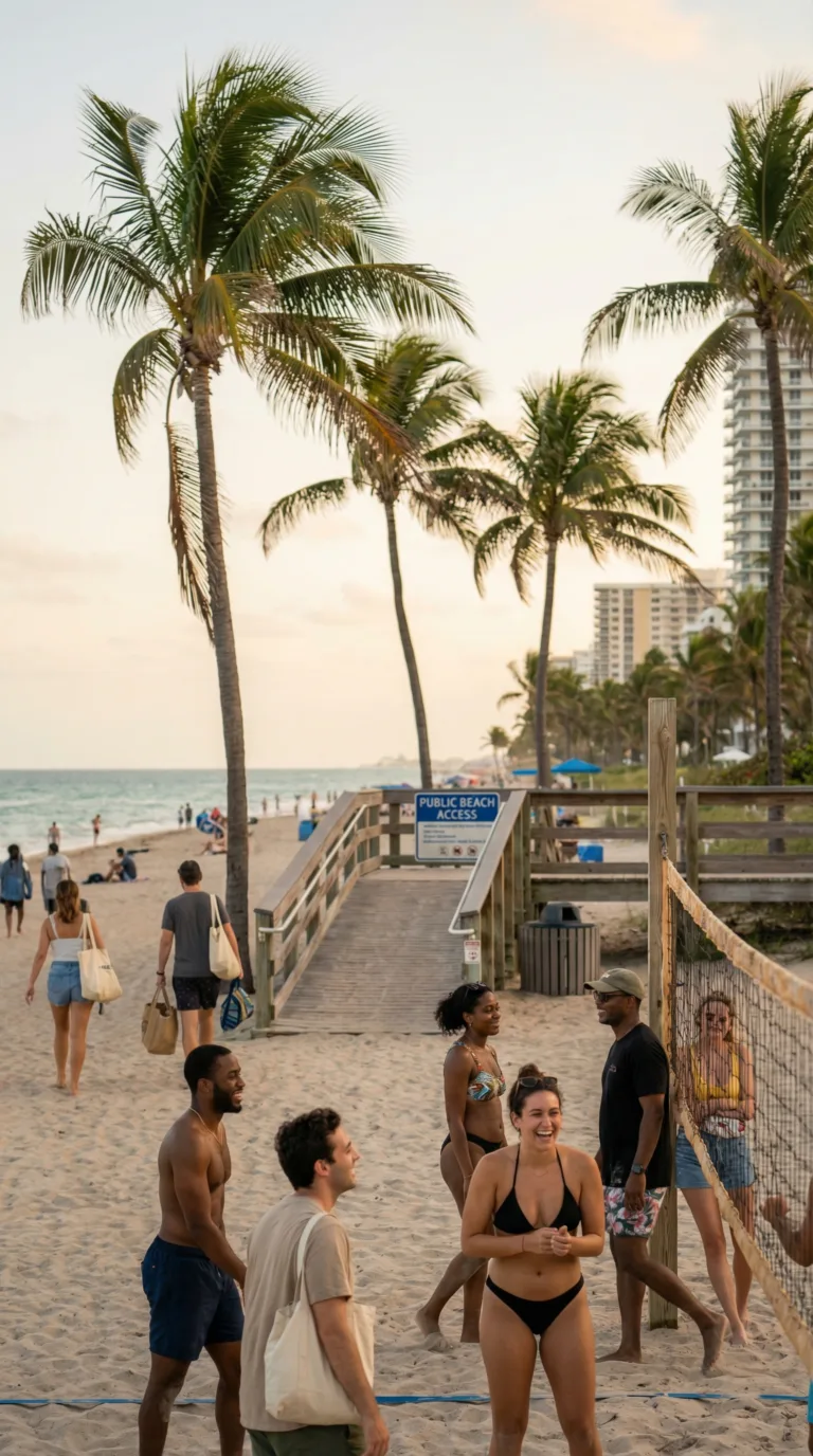 Budget travelers enjoying free activities at Fort Lauderdale public beach