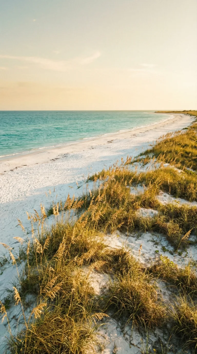 Caladesi Island State Park clean beach with white sand and turquoise Gulf waters