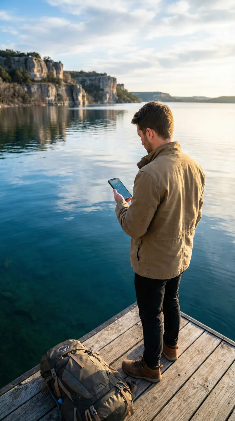 Checking weather and water conditions at Possum Kingdom Lake dock