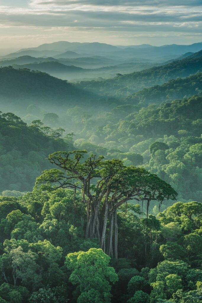 Daintree Rainforest canopy view showcasing thick biodiversity in North Queensland, Australia