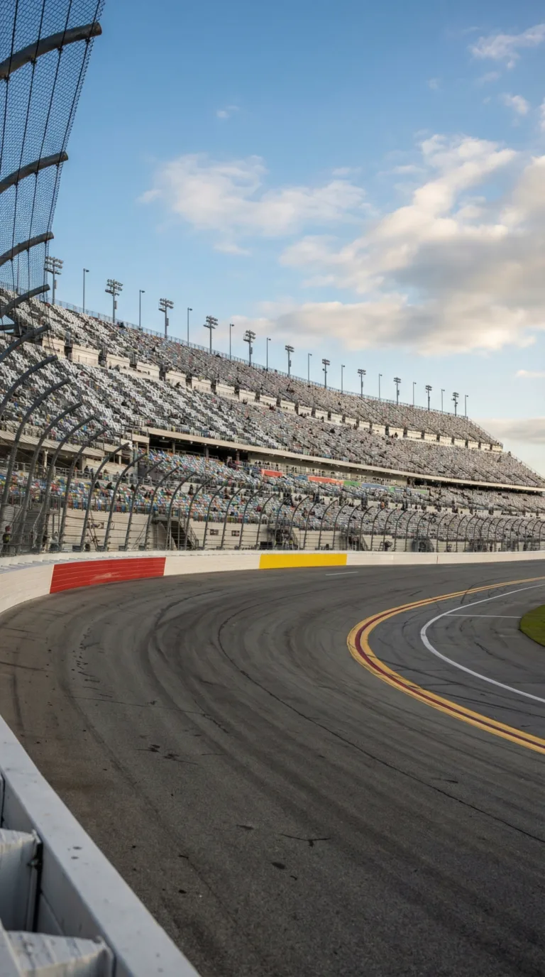 Daytona International Speedway banking turns and grandstands at the famous NASCAR racetrack