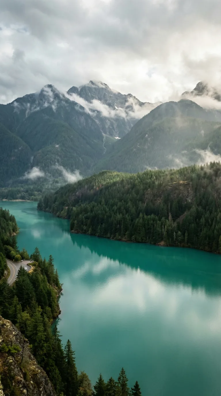 Diablo Lake turquoise waters surrounded by North Cascades mountains