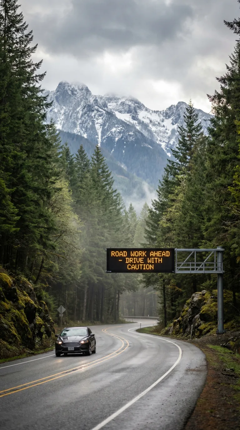 Driving through Washington State Cascade Mountains highway