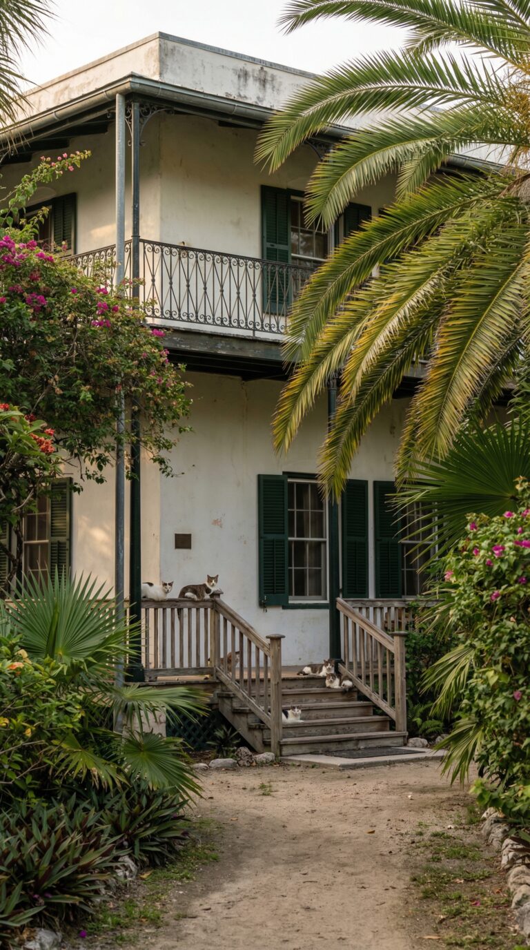 Ernest Hemingway House in Key West with tropical gardens and famous six-toed cats