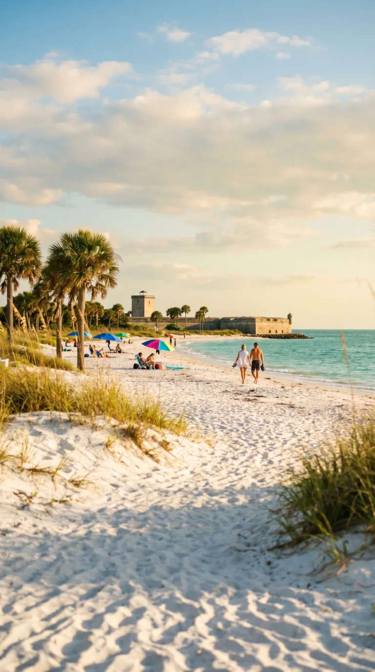 Fort DeSoto Park clean white sand beach and turquoise Gulf waters near St. Petersburg
