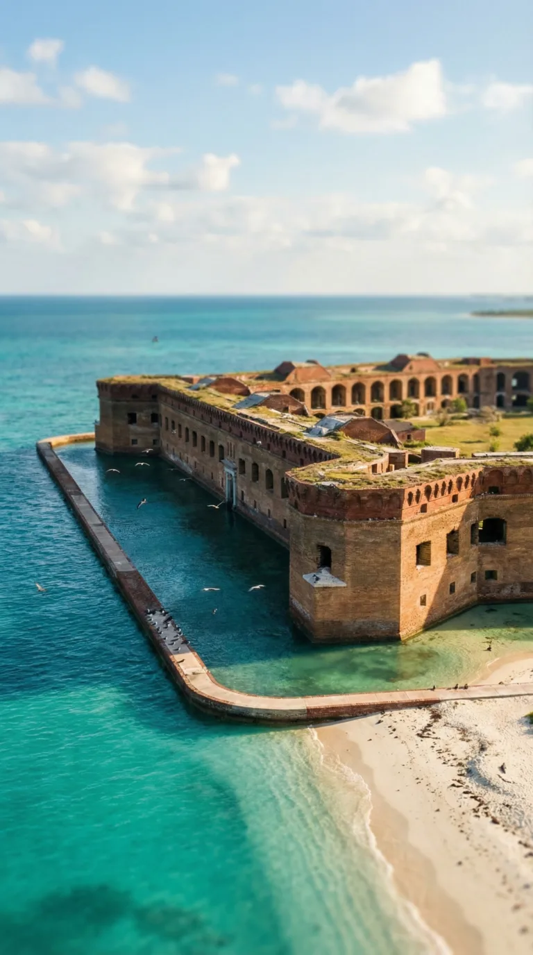 Fort Jefferson at Dry Tortugas National Park surrounded by crystal clear turquoise waters