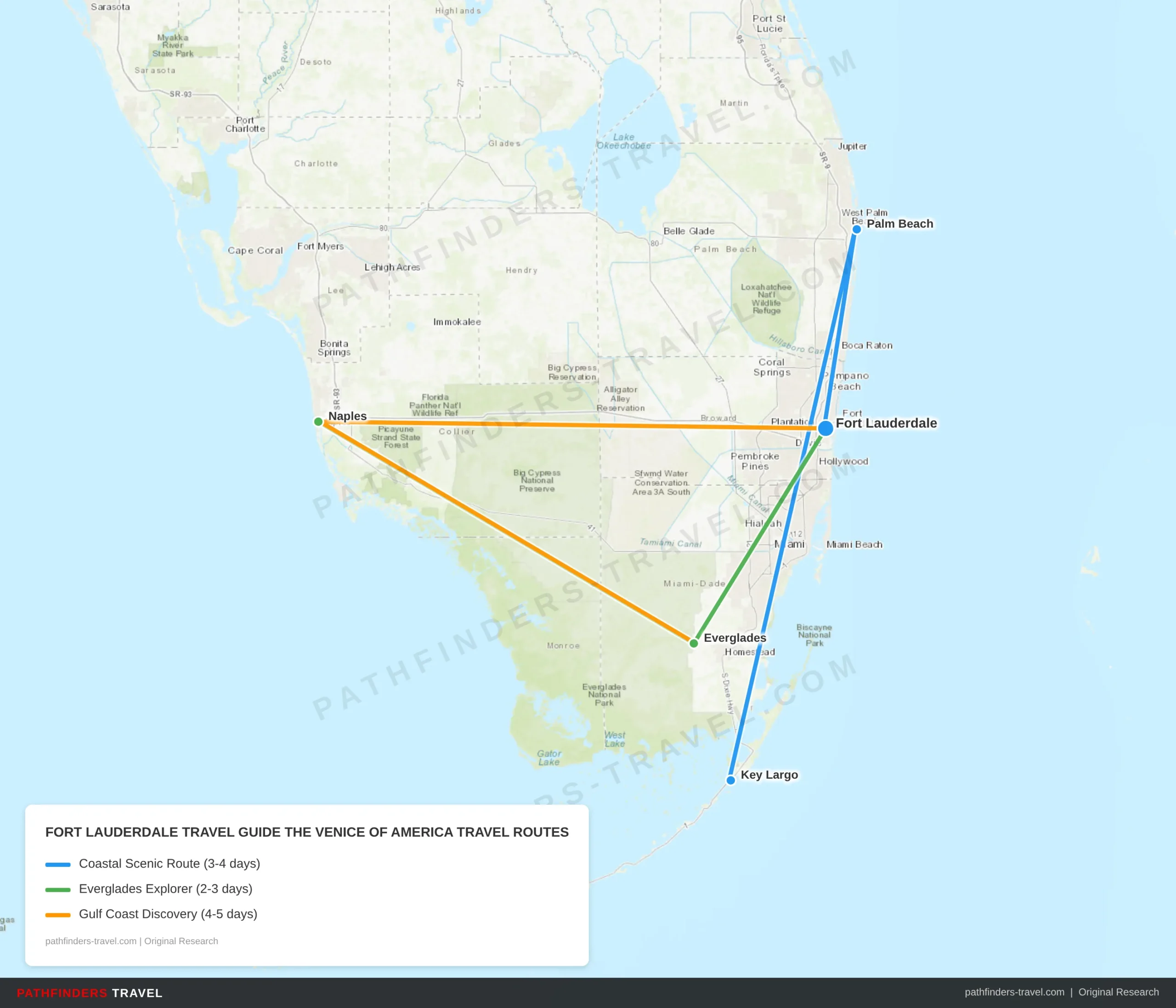 Map showing travel routes for Fort Lauderdale: The Venice of America with road trip itineraries