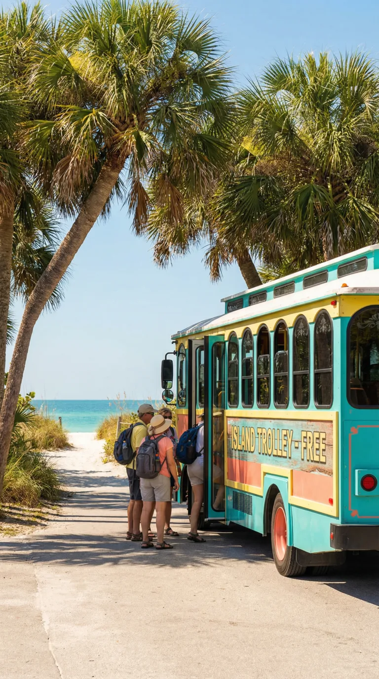 Free island trolley on Anna Maria Island providing transportation along Gulf Drive