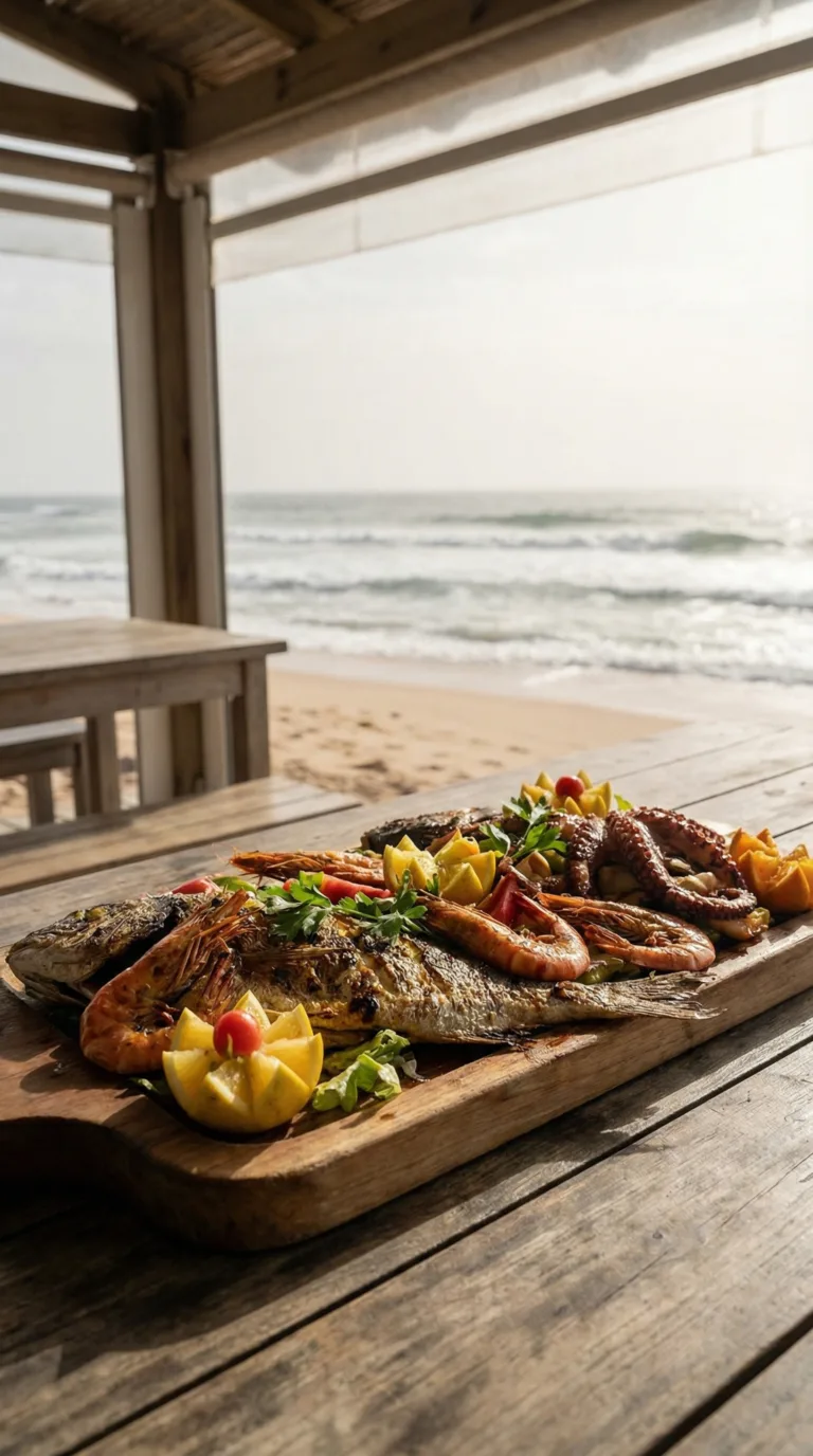 Fresh seafood platter at a Cocoa Beach waterfront restaurant overlooking the Atlantic